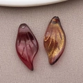 Handmade leaf-shaped glass pendant beads in reddish brown and gold foil finish - Transparent Brownish Gold Powder (26875)