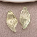 Light green glass leaf pendants with gold foil flakes and detailed leaf vein texture - Transparent Green Gold Powder (26876)