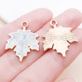 Rose gold maple leaf pendant with grey marble enamel and sunburst texture detail - 19x24mm / Gray Maple Leaf (14248)