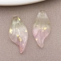 Leaf-shaped gradient glass petal pendant in light green and pink with gold foil details - Matte Pink Green Gradient Gold Foil (26877)