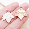 Rose gold maple leaf pendant charm with white enamel detail for DIY jewelry making - 19x24mm / White Maple Leaf (14249)