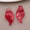 Pair of red gradient glass leaf charms with lifelike texture for DIY jewelry making - Transparent Red (26878)