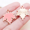 Pink enamel maple leaf charm in rose gold alloy finish for DIY jewelry making - 19x24mm / Orange Maple Leaf (14253)