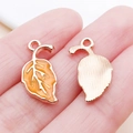Golden maple leaf charm with orange enamel and vein texture for DIY jewelry making - 10x20mm / Yellow Leaf (14362)