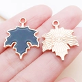 Rose gold maple leaf charm with dark blue enamel inlay for DIY jewelry making - 18x23mm / Black Maple Leaf (15497)