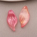 Set of two translucent pink peach leaf charms with gold glitter and molded vein texture - Transparent Red Gold Powder (26883)