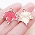 DIY maple leaf alloy pendant with red enamel oil drop and rose gold finish for jewelry making - 18x23mm / Red Maple Leaf (15498)