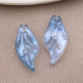 Light blue pearlescent glass leaf pendants with intricate veins and top holes for DIY - Transparent Dark Blue AB Color (26885)