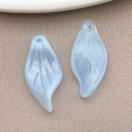 Pair of light blue leaf-shaped glass charms with detailed texture and top hanging hole - Transparent Blue (26886)