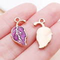 Leaf-shaped alloy pendant with purple enamel and rose gold plating for DIY jewelry - 9.5x19.5mm / Purple Plant Leaf (17543)