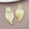 Pair of light green translucent glass leaf pendants with detailed veins for DIY jewelry - Transparent Yellow Green (26887)