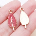 Red maple leaf pendant with golden finish and drip oil enamel for DIY jewelry making - 22x9mm / Red Thanksgiving Leaf (19211)