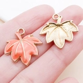 Pink enamel maple leaf alloy pendants with golden edges for DIY jewelry making - 21x21mm / Orange Yellow Thanksgiving Maple Leaf (20296)
