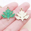 Green enamel maple leaf charms with gold alloy frames for DIY jewelry and accessories - 21x20mm / Green Wormwood Tree Leaf (23035)