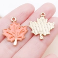 Pink enamel maple leaf charm with gold metal backing for DIY jewelry making - 23x19x2mm / Orange Thanksgiving Maple Leaf (25056)