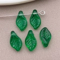 Vibrant emerald green leaf-shaped glass beads for DIY jewelry making accessories - 12x7 Hole 1mm / Transparent Dark Green