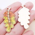 Leaf charm in rose gold alloy with orange gradient enamel finish and metal texture - 36x17x1.5mm / Large Orange Green Gradient Leaf (25083)