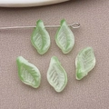 Matte green glass leaf charms for DIY jewelry making featuring realistic vein textures - 12x7 Hole 1mm / Transparent Dark Grass Green