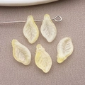 Miniature pale yellow leaf-shaped glass beads with delicate vein texture and through-hole - 12x7 Hole 1mm / Transparent Yellow