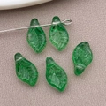Translucent leaf-shaped glass beads in emerald green finish for DIY jewelry crafts - 12x7 Hole 1mm / Transparent Green