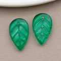 DIY translucent green leaf pendant with realistic vein texture for earring making - Transparent Green Glass Strawberry Leaf (26670) / 18x11mm