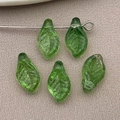 Translucent grass green leaf glass beads with vein details for DIY jewelry making - 12x7 Hole 1mm / Transparent Dark Green
