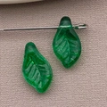 Translucent bright green leaf pendant with fine veins for DIY jewelry making and crafts - Transparent Dark Green Glass Grape Leaf Mini (26671) / 12x7mm 1mm Hole