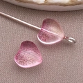 Pink heart-shaped glass beads with glitter texture for DIY jewelry making and crafts - Medium Transparent Pink Gold-Flecked Heart Bead (26829)