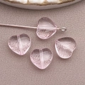 Pink heart-shaped glass bead with vertical ribbed texture for DIY jewelry making - Large Transparent Pink Heart Bead (26925) / 10mm (1 Piece)