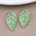 Translucent green leaf charms with detailed veins for DIY earring and keychain jewelry - Jelly Green Glass Strawberry Leaf (26844) / 18x11mm