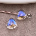 6mm iridescent blue heart glass bead with metal pin for DIY jewelry making - Small Transparent White AB Iris Heart Bead (26867)