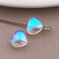 Iridescent cyan blue glass triangle charm with metal hook for DIY jewelry making - Small Transparent White AB Iris Heart Bead (26869)