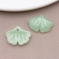 Pale green ginkgo leaf pendants with realistic veins for DIY jewelry making - Jelly Green Glass Ginkgo Leaf (26858) / 15x20mm