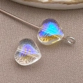 DIY 8mm blue aurora candy heart-shaped glass bead with silver metal pin accessory - Medium Transparent White AB Iris Heart Bead (26834)