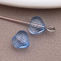 DIY jewelry making 6mm blue translucent heart glass beads with fine woven texture - Small Transparent Blue Heart Bead (26870)