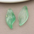 DIY green leaf pendants with gold foil flakes for earring and keychain making - Frosted Green Gold Dusted Glass Petal Leaf (26879) / 20x9mm