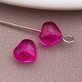 Magenta heart-shaped translucent glass bead for DIY jewelry making on a silver pin - Small Transparent Rose Red Heart Bead (26871)