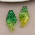 Faux glass leaf charms with green gradient for DIY jewelry and earring making - Transparent Yellow Green Gradient Glass Petal Leaf (26880) / 20x9mm