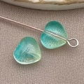 8mm lime green heart shaped frosted glass beads for DIY jewelry making and crafts - Medium Transparent Lake Blue-Green Gradient Heart Bead (26836)