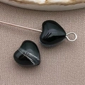 Polished 10mm black heart glass bead for DIY jewelry making with silver metal pin - Medium Black Heart Bead (26838)
