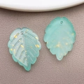 Green translucent leaf pendant with gold leaf flakes and matte resin texture - Frosted Green Gold Foil (BE47-26897)