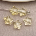 Cuentas de vidrio amarillo pálido en forma de estrella con texturas radiales DIY - Estrella de Cinco Puntas (26714) / 8x8mm (1 Pieza) / Amarillo Transparente
