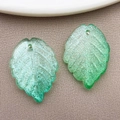Mixed green gradient leaf glass pendants with fine glitter for DIY jewelry making - Transparent Green Shimmer (BE47-26898)