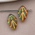 Leaf-shaped turquoise glass beads with gold accents for handmade jewelry making - Leaf Style (26688) / 1 Piece (1mm Hole) / Transparent Orange Yellow Blue Gradient with Gold Trim