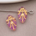 Translucent purple glass leaf beads with gold veining for DIY jewelry making - Leaf Style (26689) / 1 Piece (1mm Hole) / Transparent Purple With Gold Trim