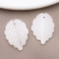 Frosted white leaf-shaped glass pendant with fine shimmering texture for DIY jewelry - Jelly White (BE47-26906)