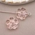 Pink cherry blossom glass bead with silver metal pin for DIY jewelry making - Cherry Blossom (26849) / 1 Piece (13mm) / Transparent Pink