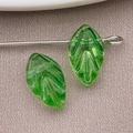 Perla foglia in vetro verde con venature dorate per gioielli fai-da-te e bracciali - Transparent Grass Green