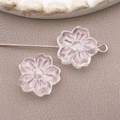 Handmade 13mm cherry blossom glass charm with pink glitter and silver pin attachment - Transparent Light Pink with Gold Glitter