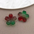 Red and green gradient cherry blossom charms with frosted texture for jewelry making - Lampwork Sakura (26953)